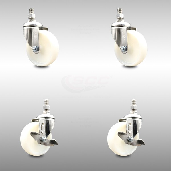 Service Caster 4 Inch 316SS Nylon Wheel Swivel 1/2 Inch Threaded Stem Caster Brakes SCC, 2PK SCC-SS316TS20S414-NYS-121315-2-TLB-2 - main